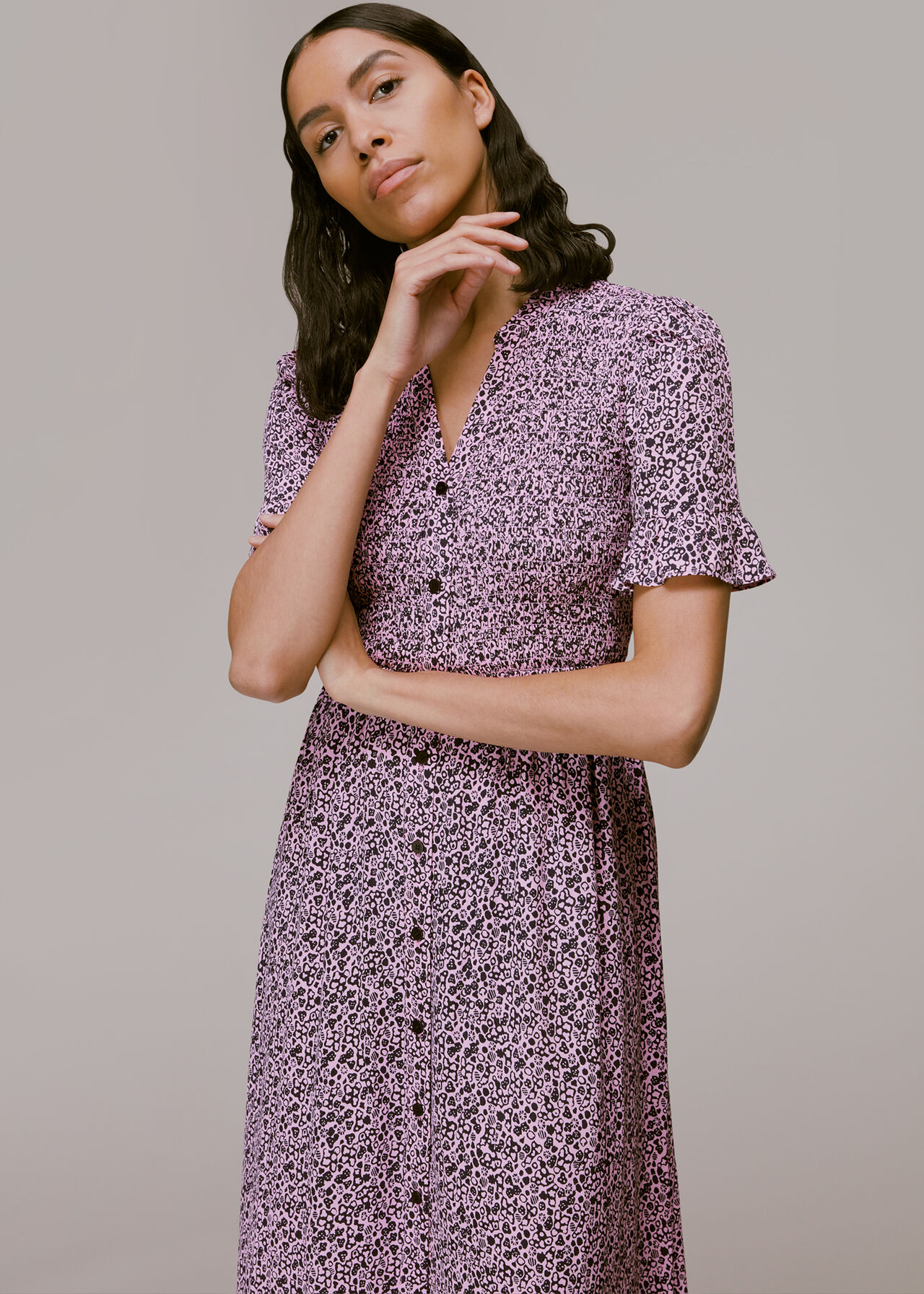 Aria Flower Stamp Midi Dress