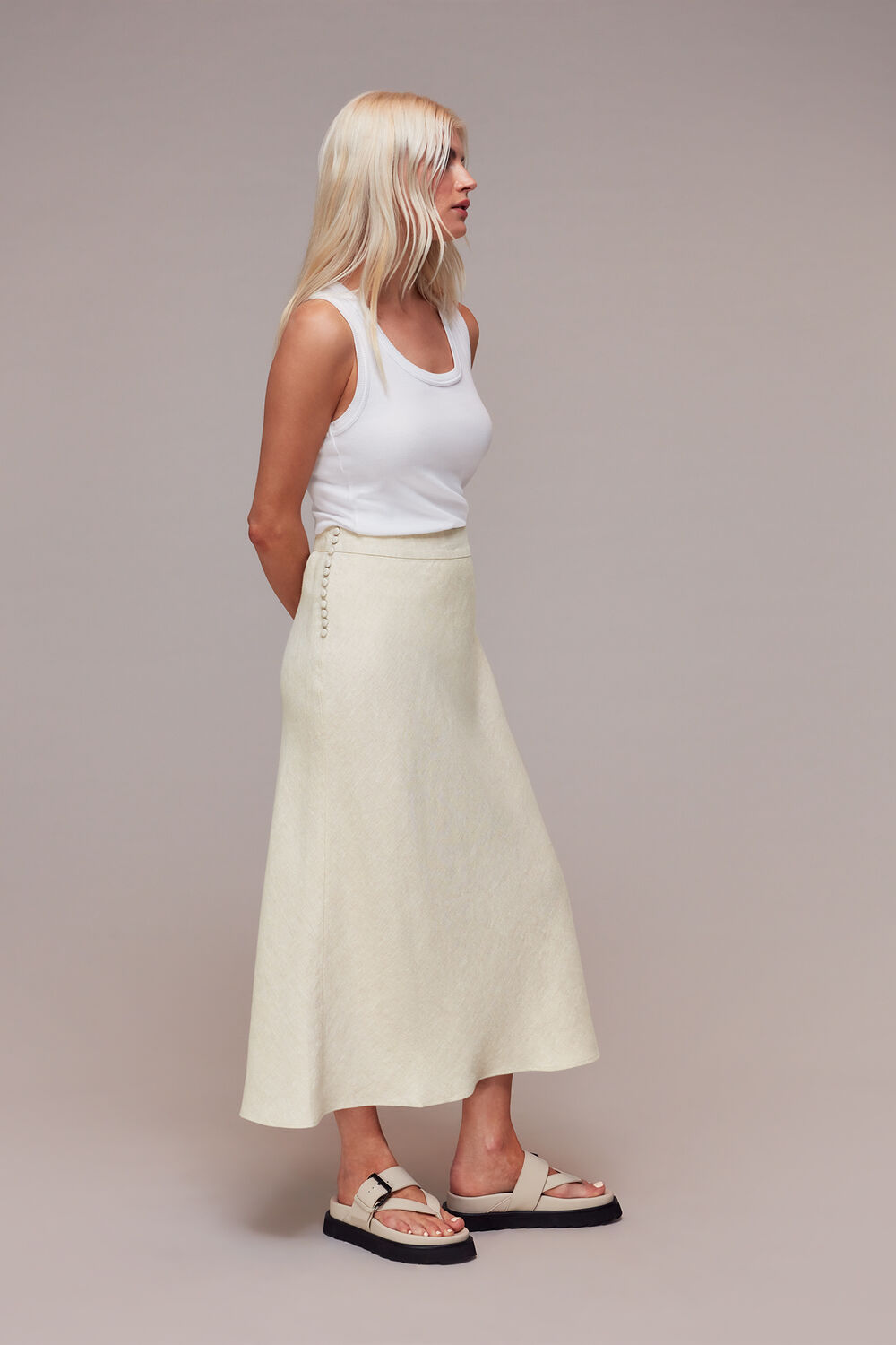 Petite Linen Side Button Skirt
