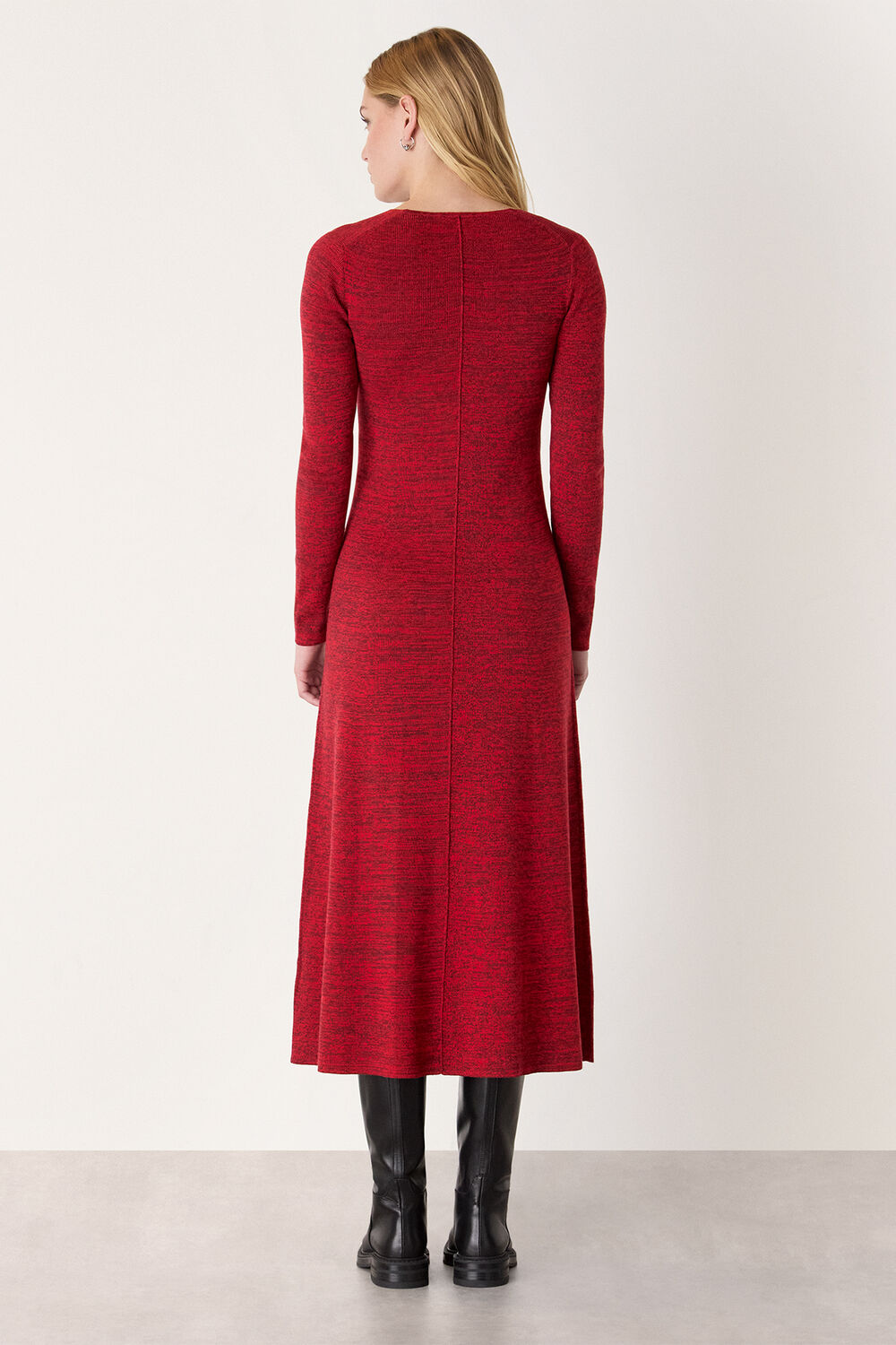 Red Melange Ribbed Midi Knit Dress