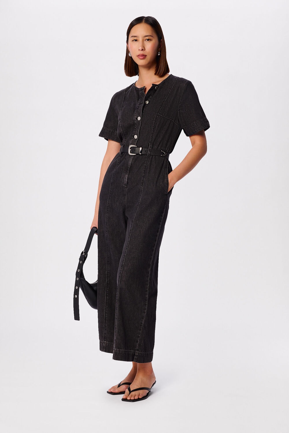 Washed Black Button Down Jumpsuit