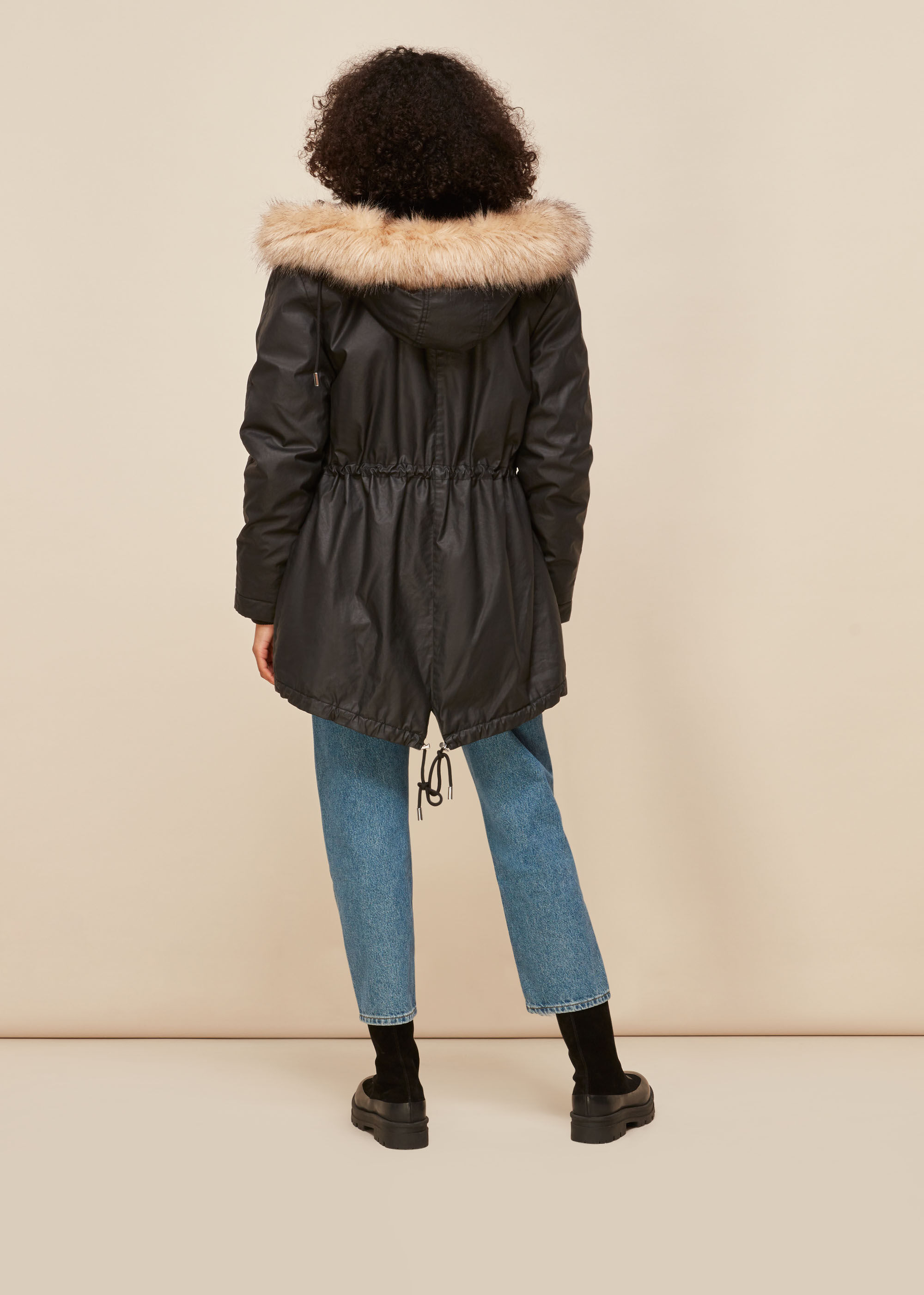 whistles faux fur lined waxy parka