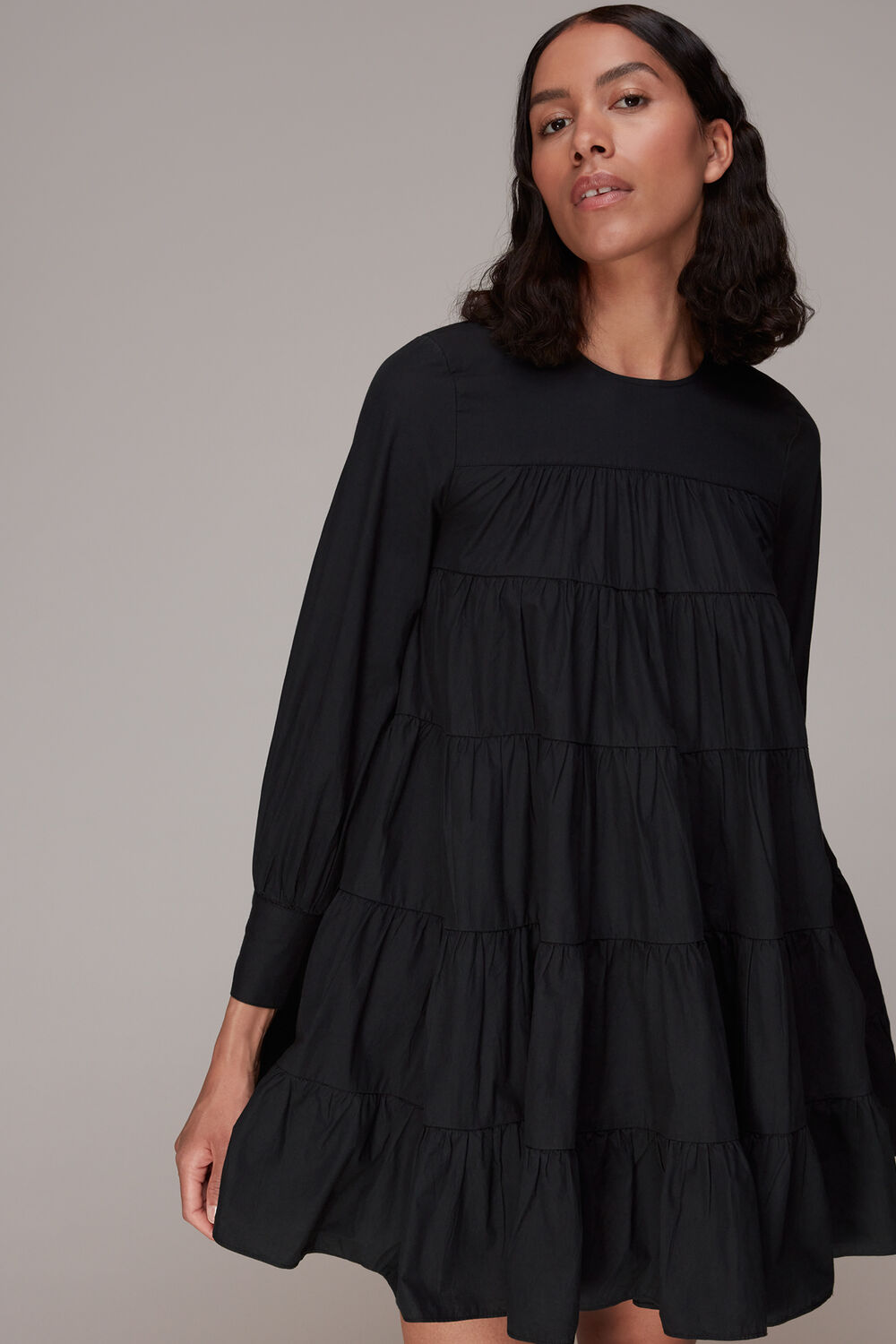 Black Ronnie Cotton Tiered Dress
