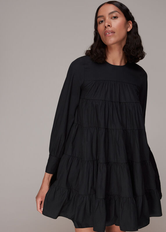 Black Ronnie Cotton Tiered Dress