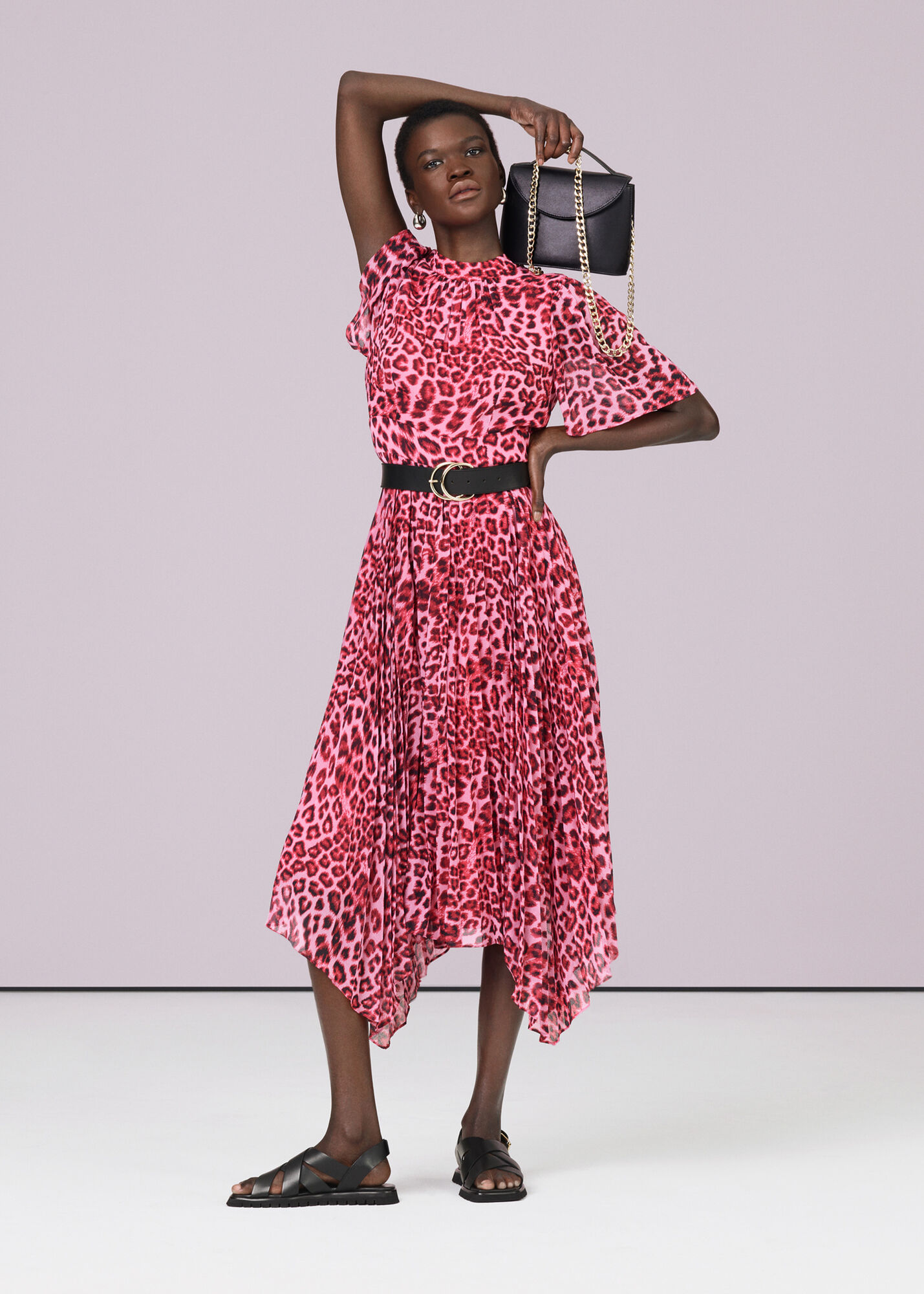 Pink/Multi Jungle Pleated Midi Dress WHISTLES