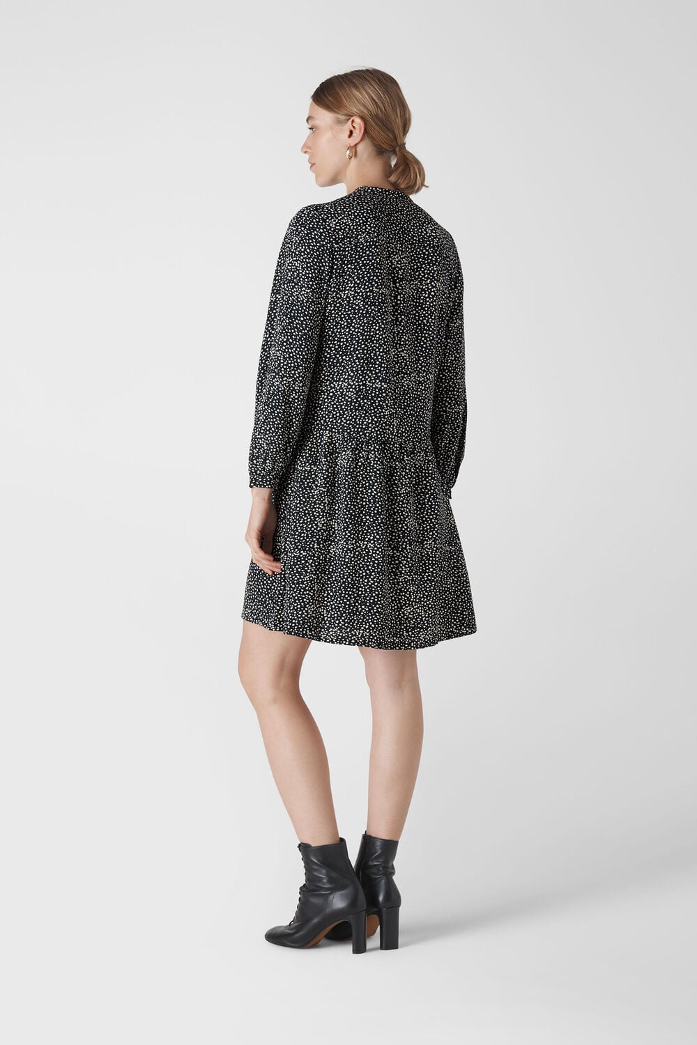 Mottled Spot Smock Dress Black