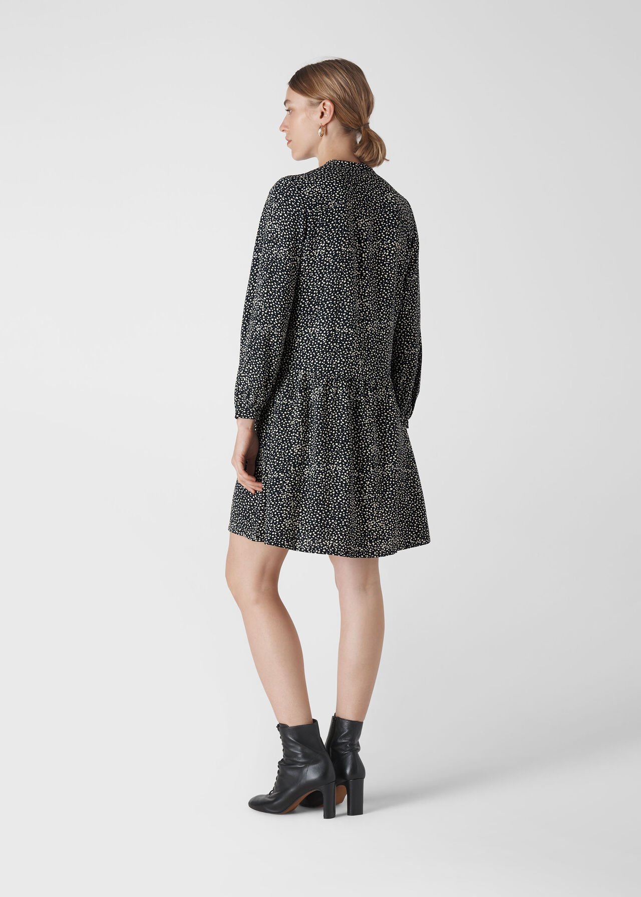 Mottled Spot Smock Dress Black