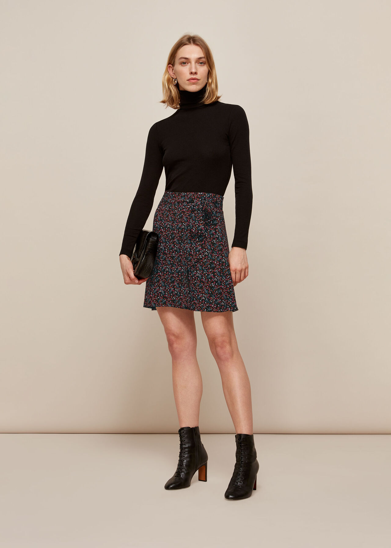 Black/Multi Starflower Print Wrap Skirt | WHISTLES