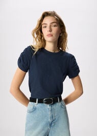 Round Neck Gathered Sleeve Tee