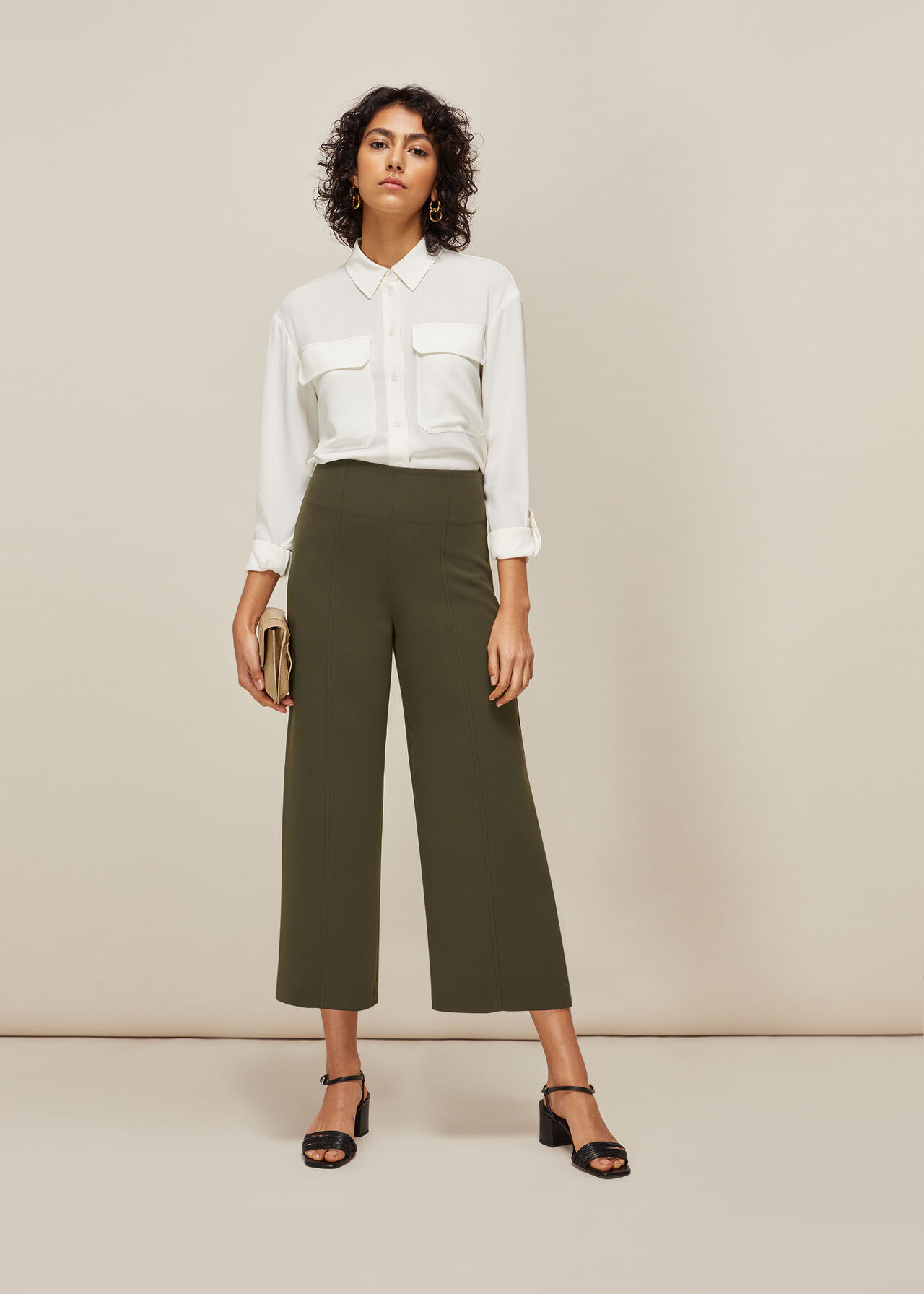 Flat Front Crop Trouser Khaki