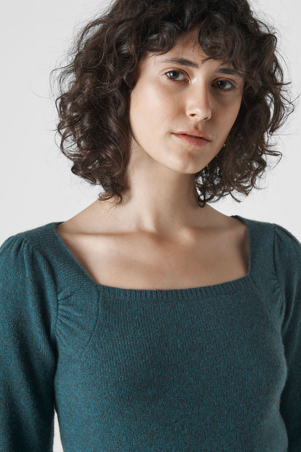 Square Neck Yak Mix Knit Teal