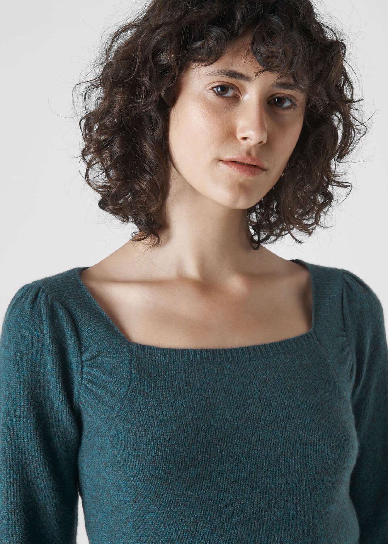 Square Neck Yak Mix Knit Teal