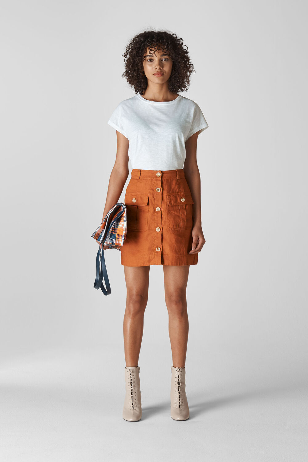Linen Pocket A Line Skirt Rust