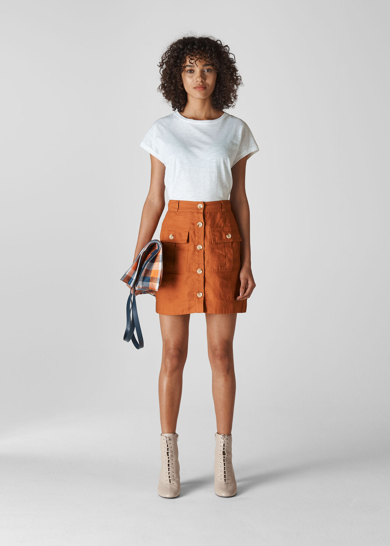 Linen Pocket A Line Skirt Rust