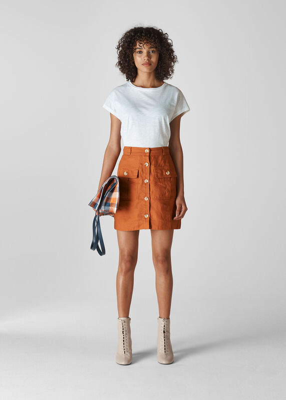Linen Pocket A Line Skirt