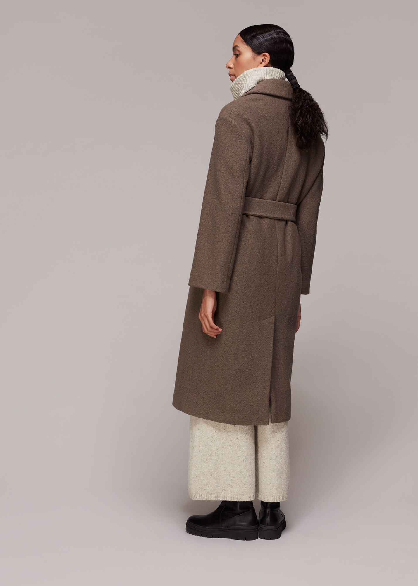Neutral Tie Waist Wool Coat WHISTLES