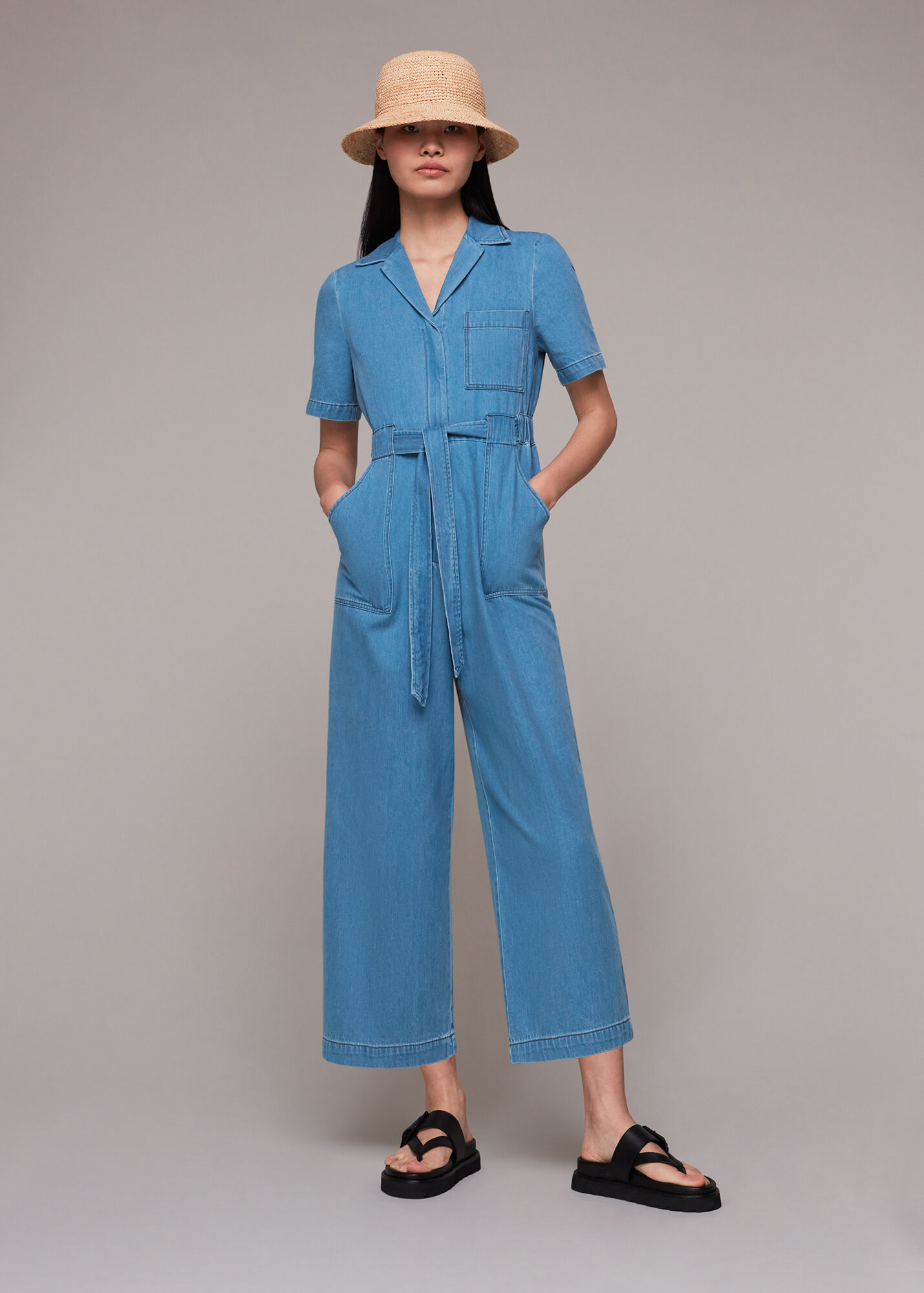 Denim Denim Collar Jumpsuit WHISTLES