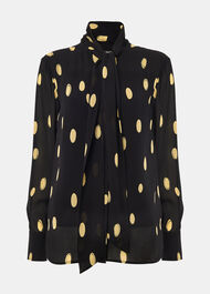 Abstract Spot Tie Neck Blouse