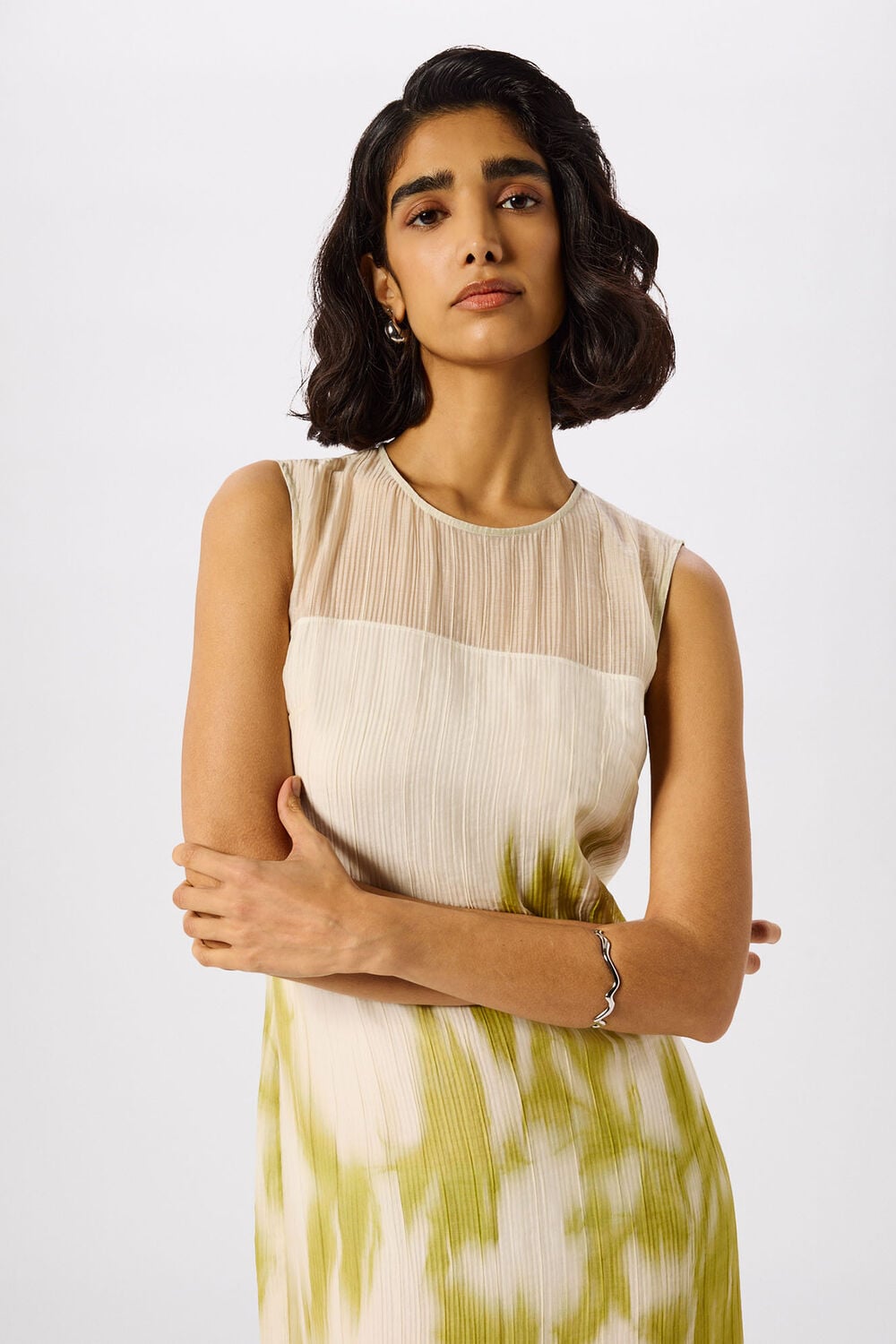 Green Blurred Floral Textured Dress