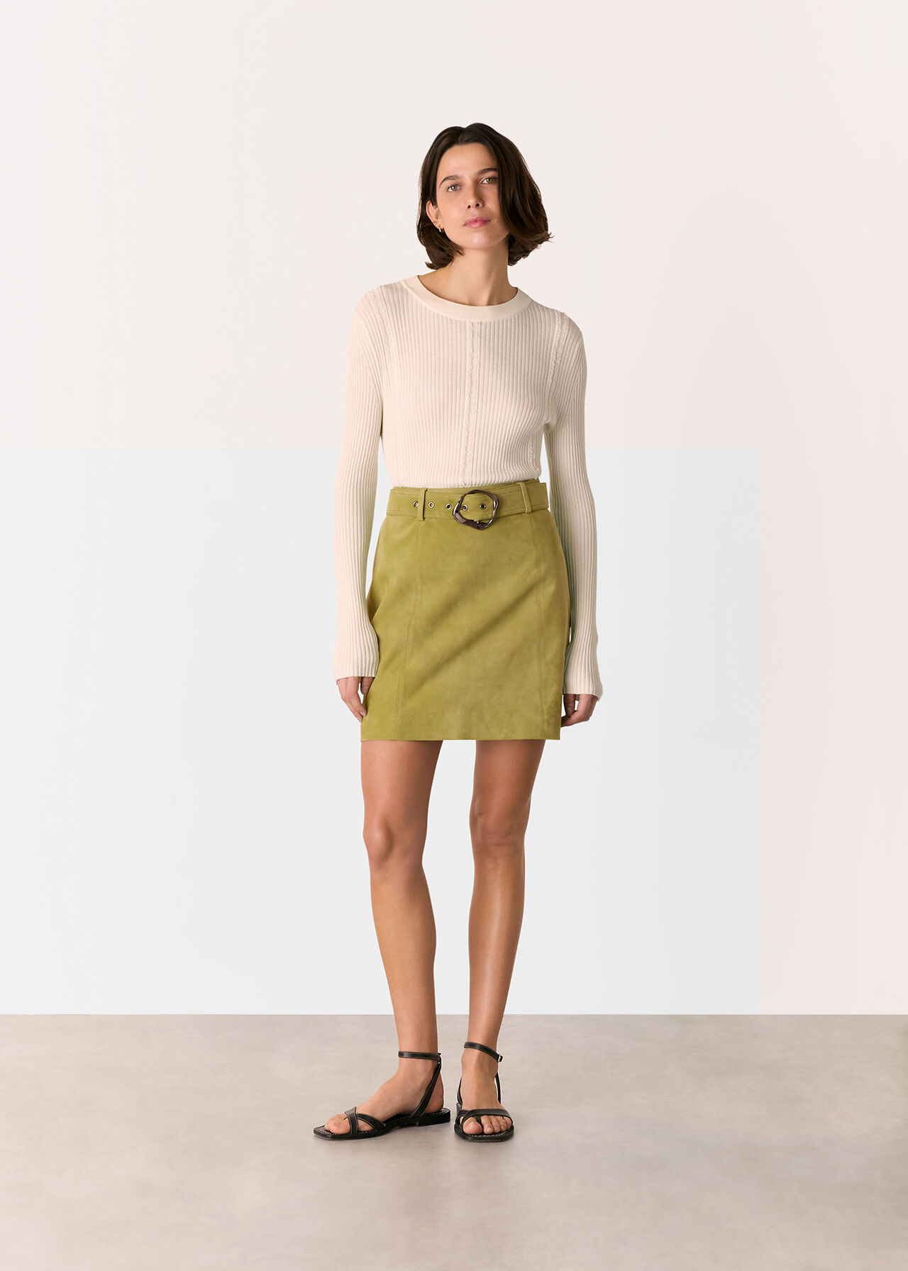 Suede Belted Mini Skirt