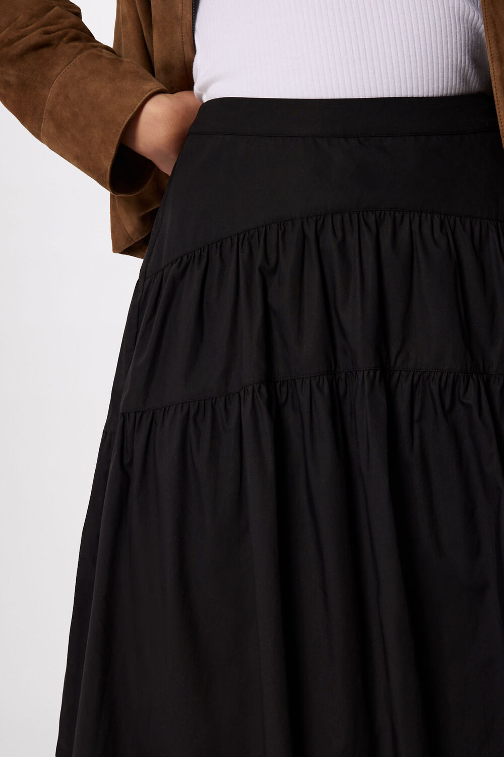 Black Tier Hem Cotton Skirt
