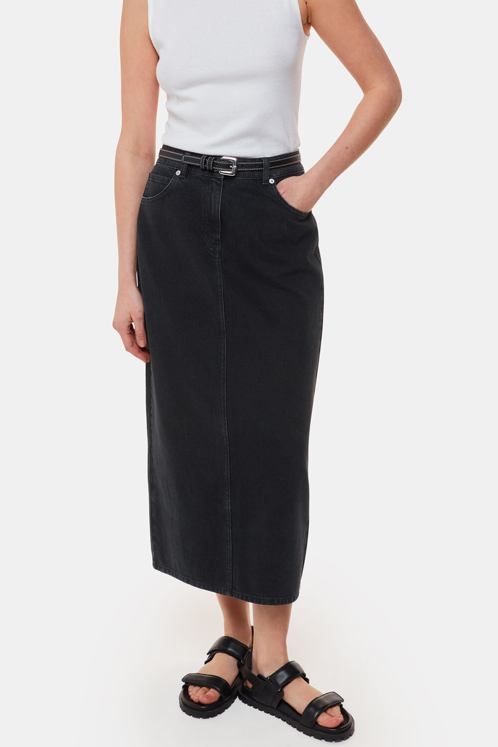 Straight Denim Midi Skirt