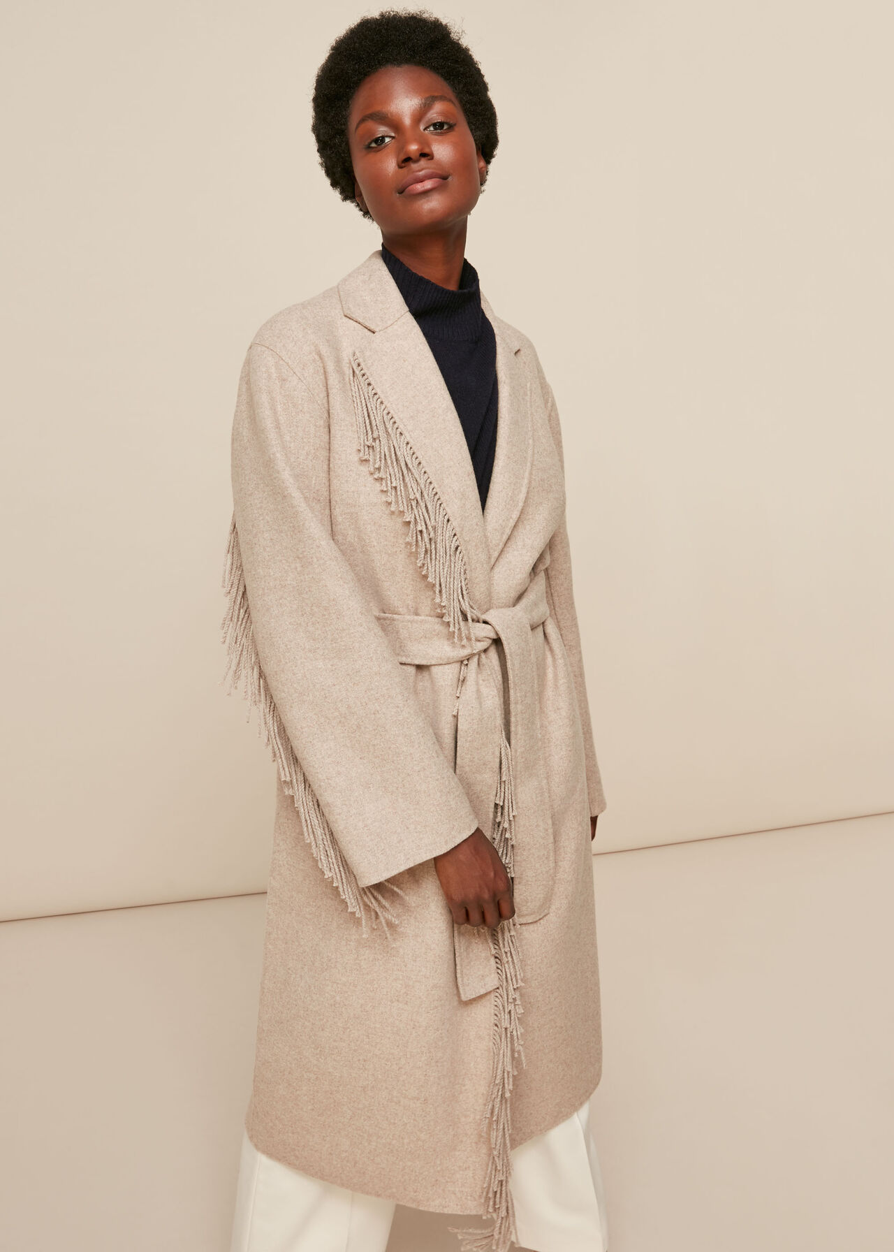 Fringe Detail Wrap Coat