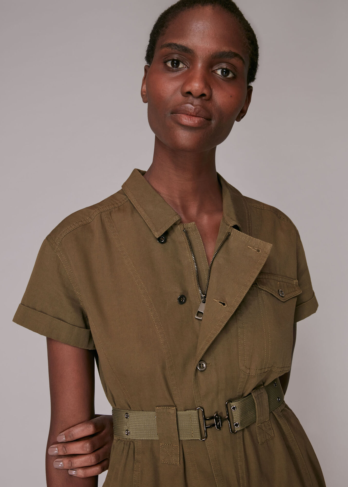 Khaki Asymmetric Utility Dress WHISTLES Whistles UK