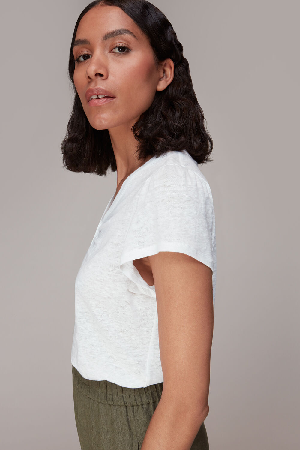 Cada Button Linen Mix Tee