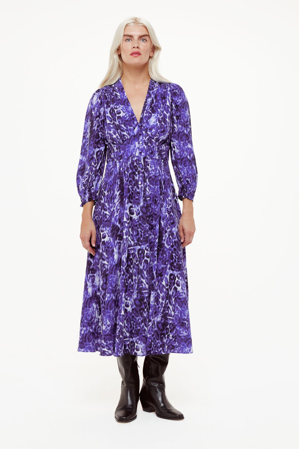 Petite Glossy Leopard Midi Dress