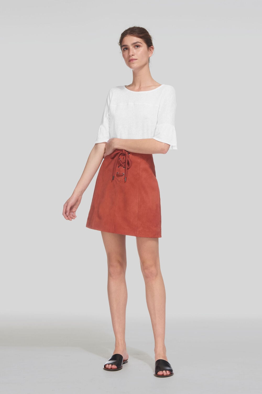 Frill Cuff Linen Tee White