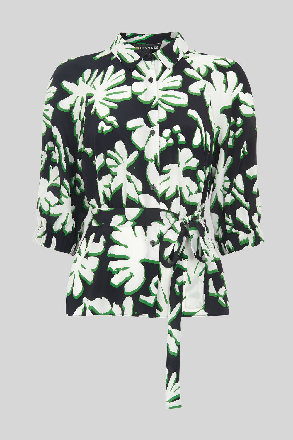 Palm Leaf Print Silk Shirt Green/Multi