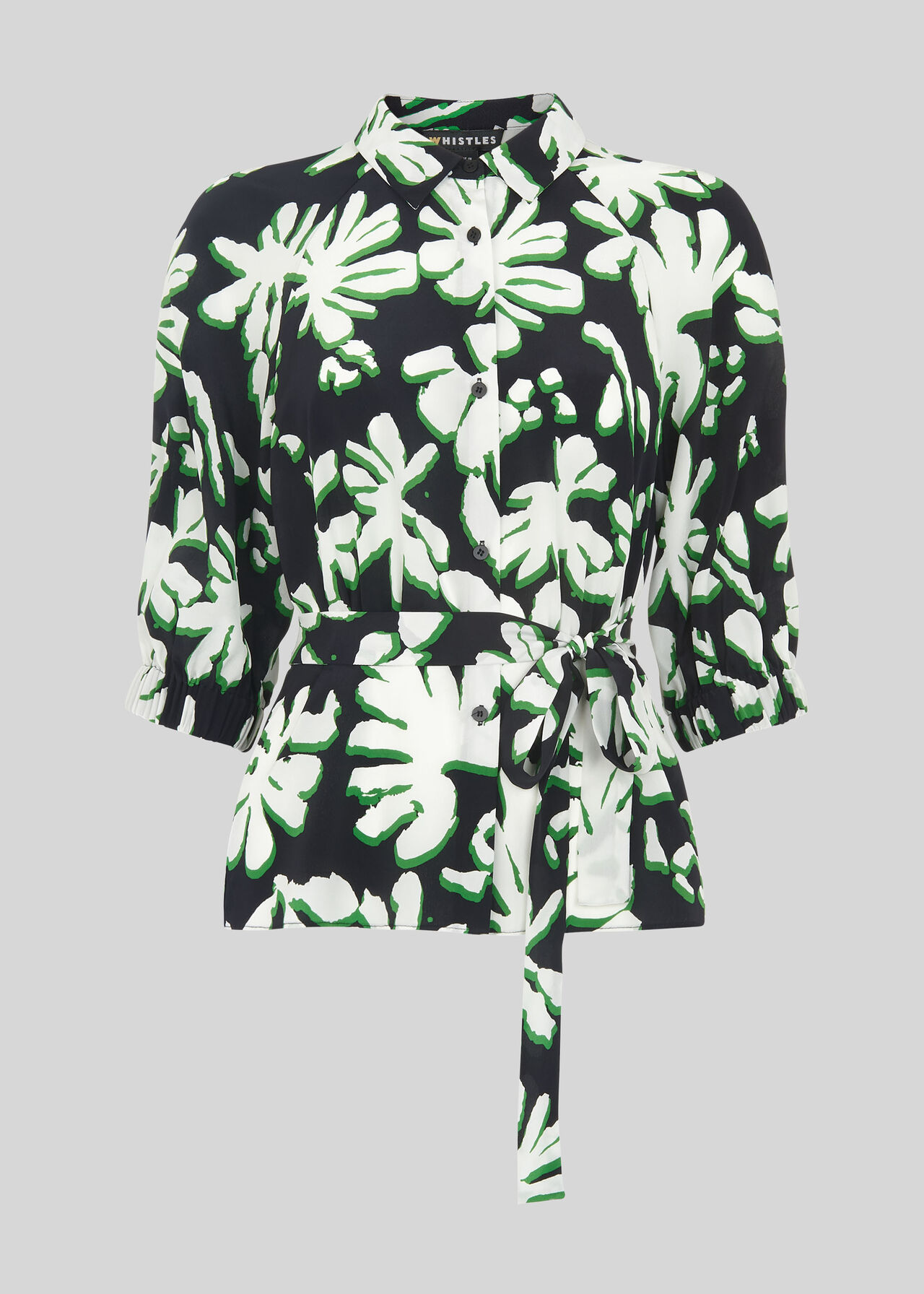 Palm Leaf Print Silk Shirt Green/Multi