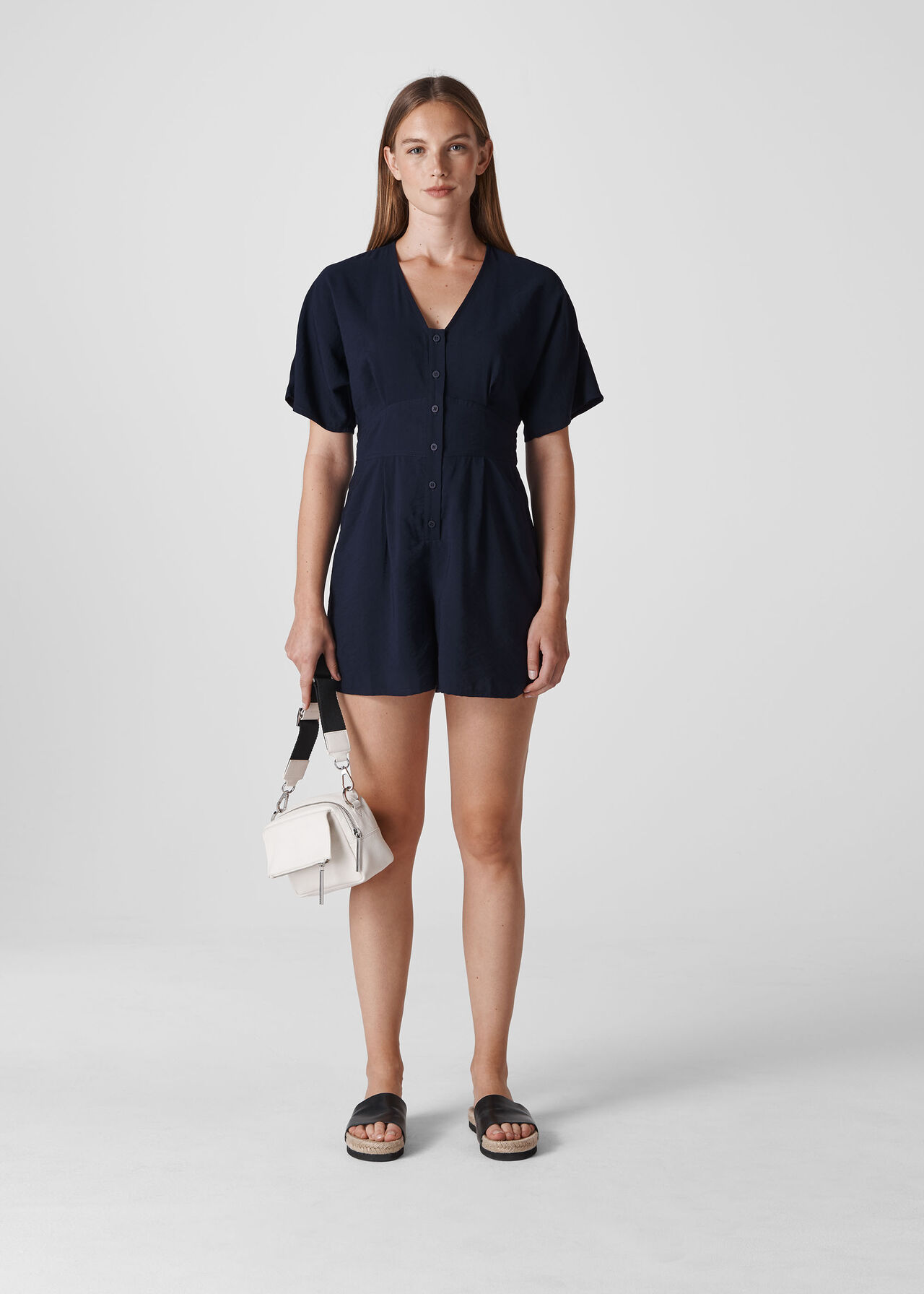 Button Detail Playsuit Navy