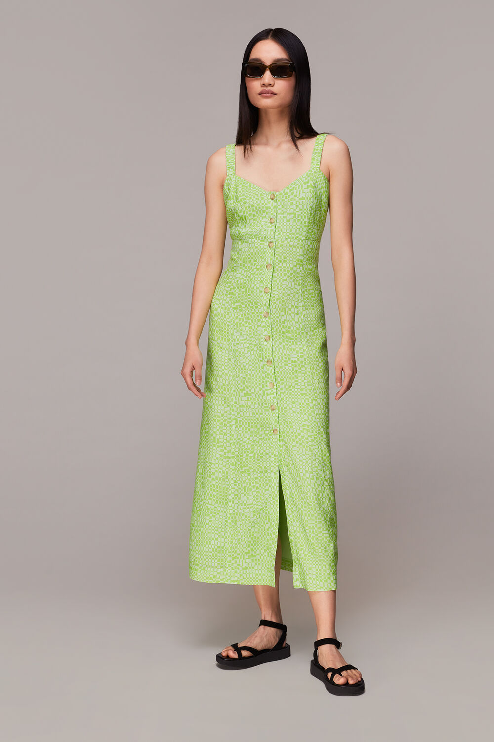 Lime Warped Checkerboard Midi Dress