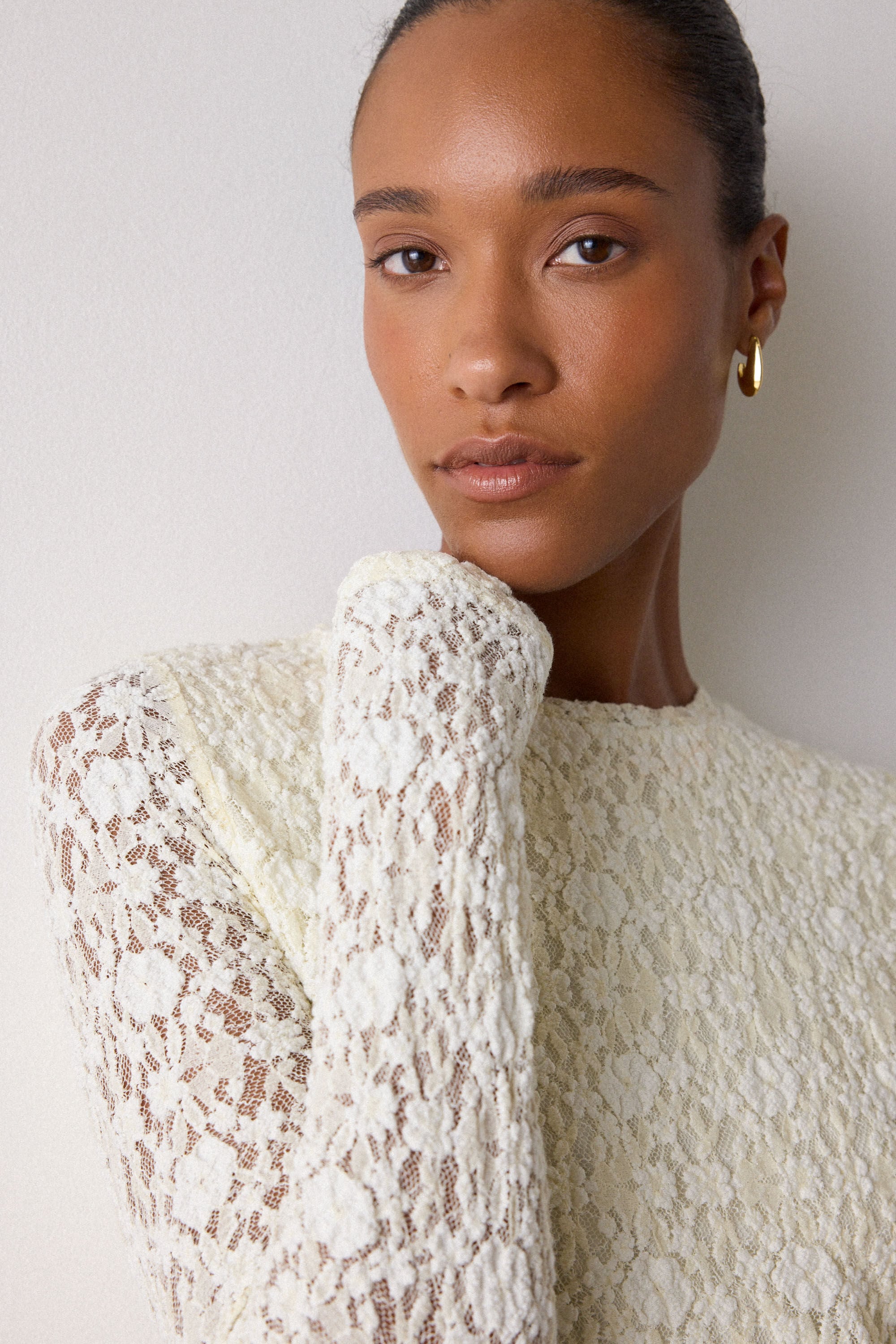 Ivory Lace Detail Jersey Top | WHISTLES | Whistles US |