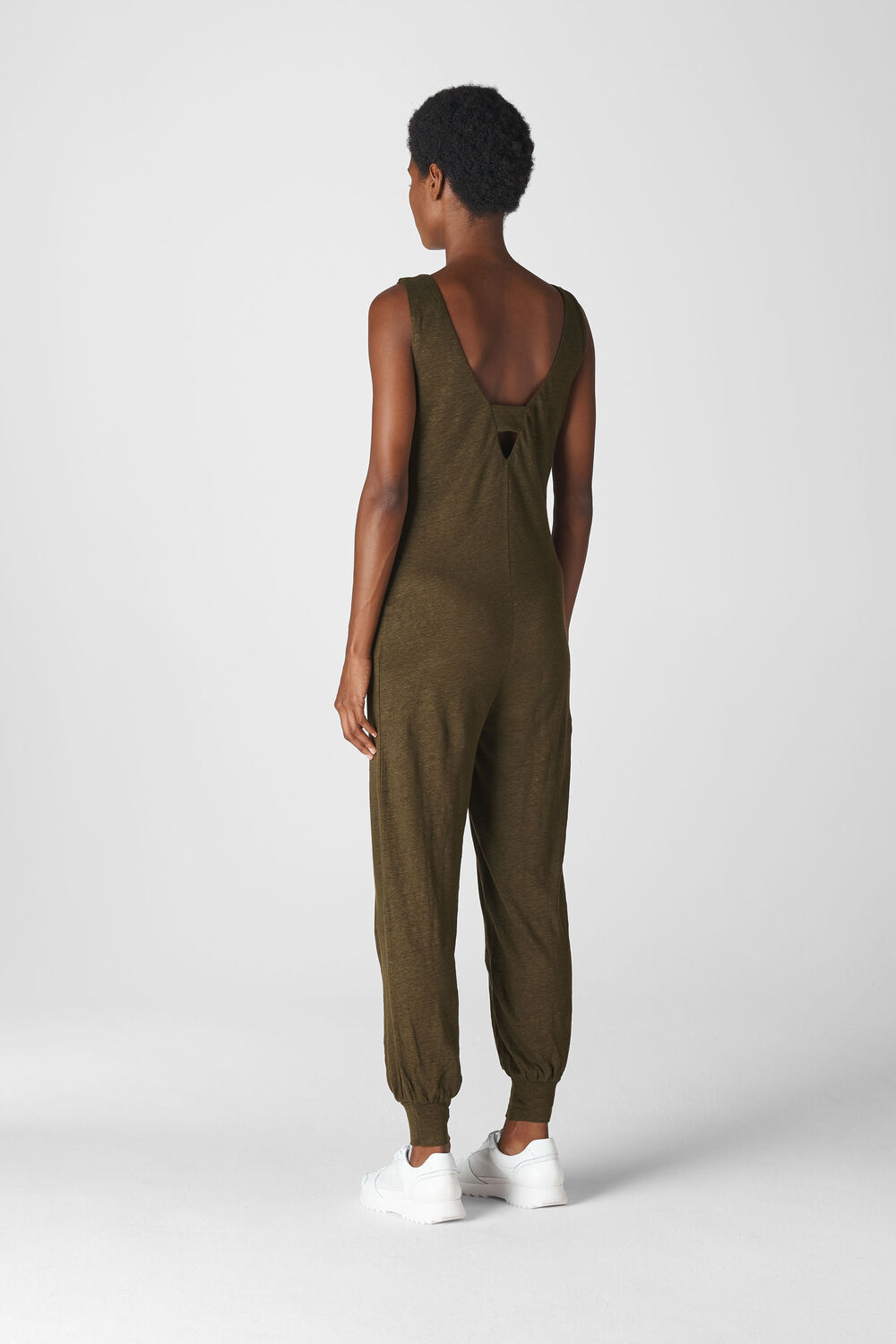Washed Linen Jumpsuit Khaki