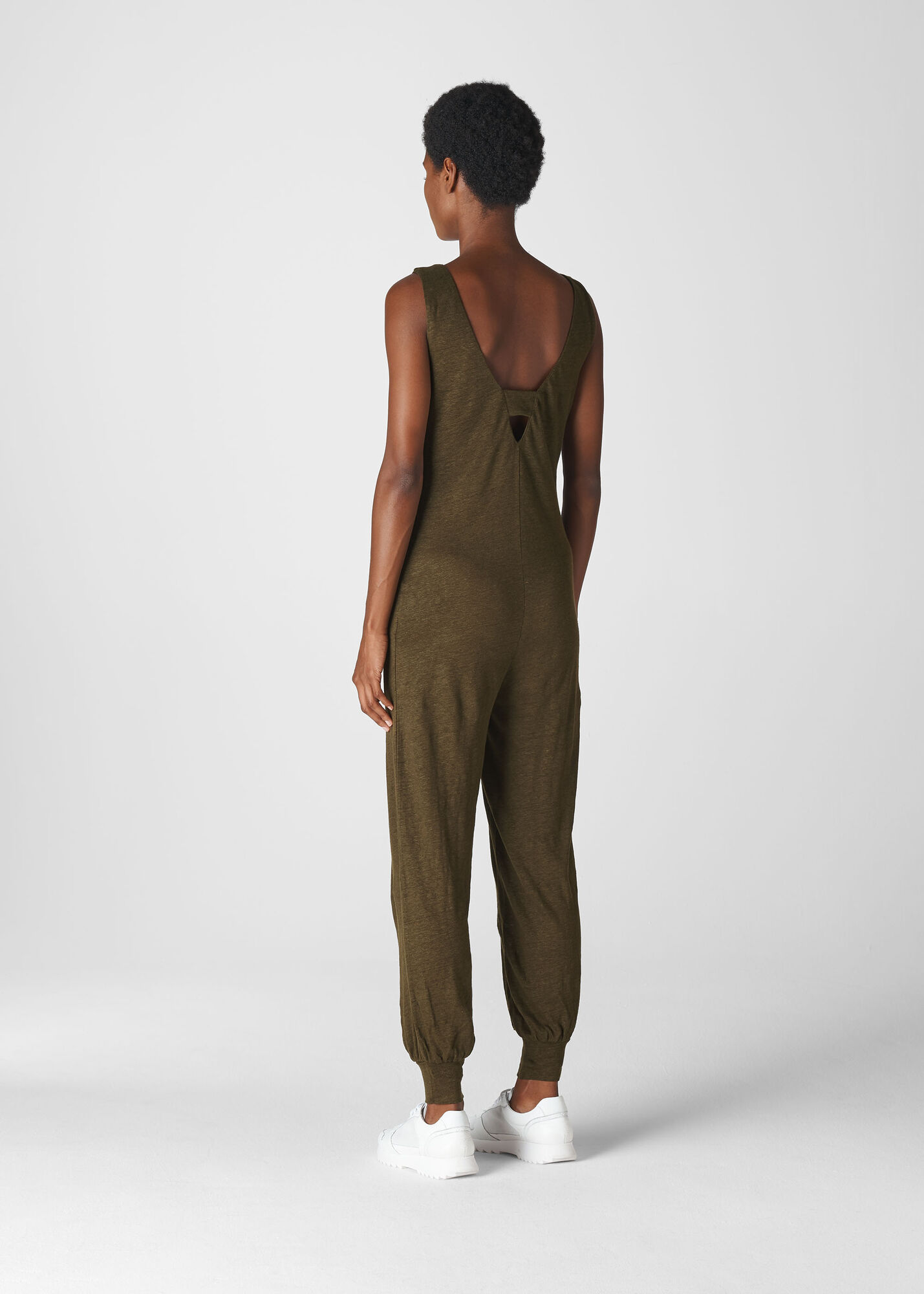 Khaki Washed Linen Jumpsuit WHISTLES Whistles