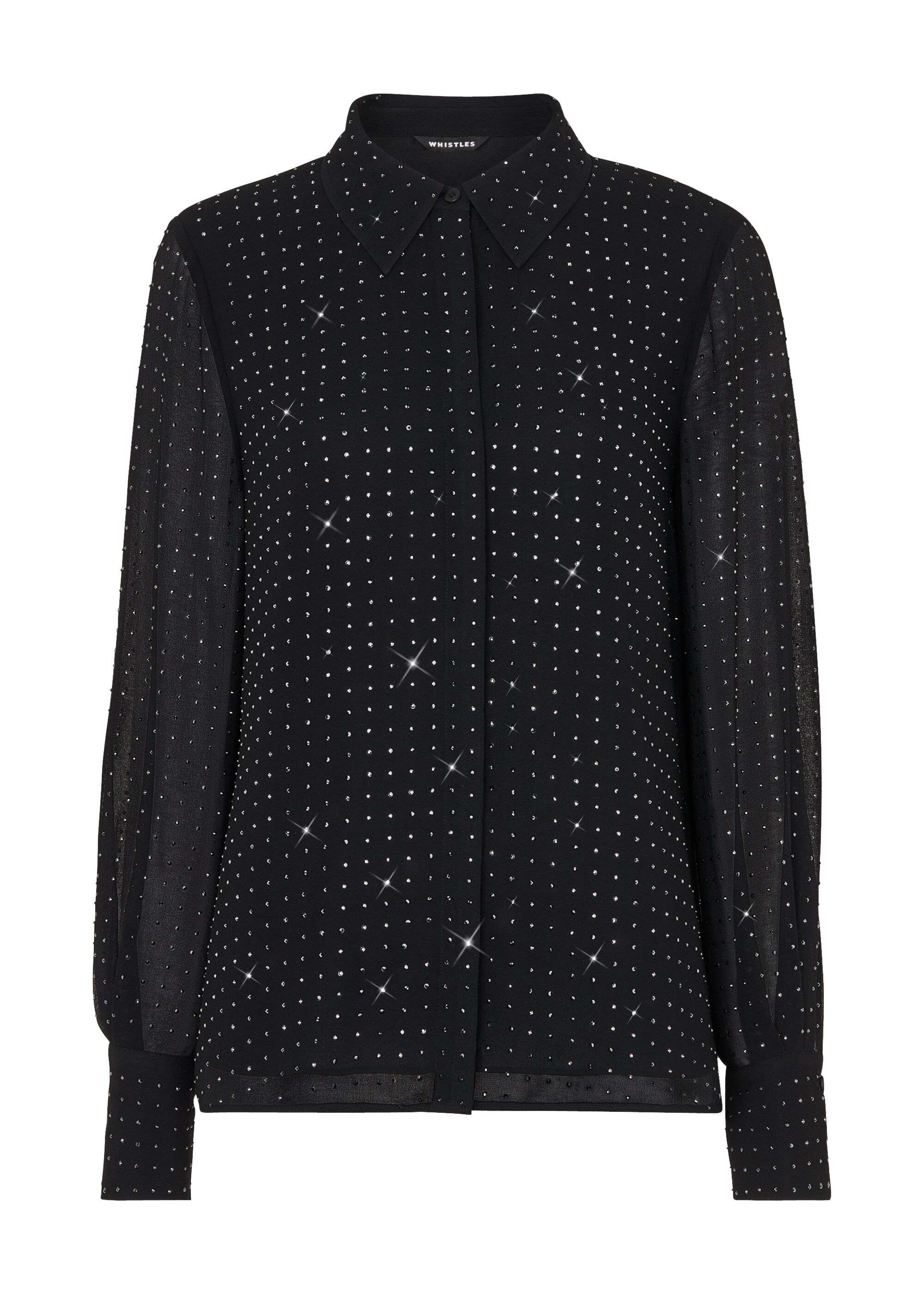 Black Hot Fix Sheer Shirt | WHISTLES | Whistles US |