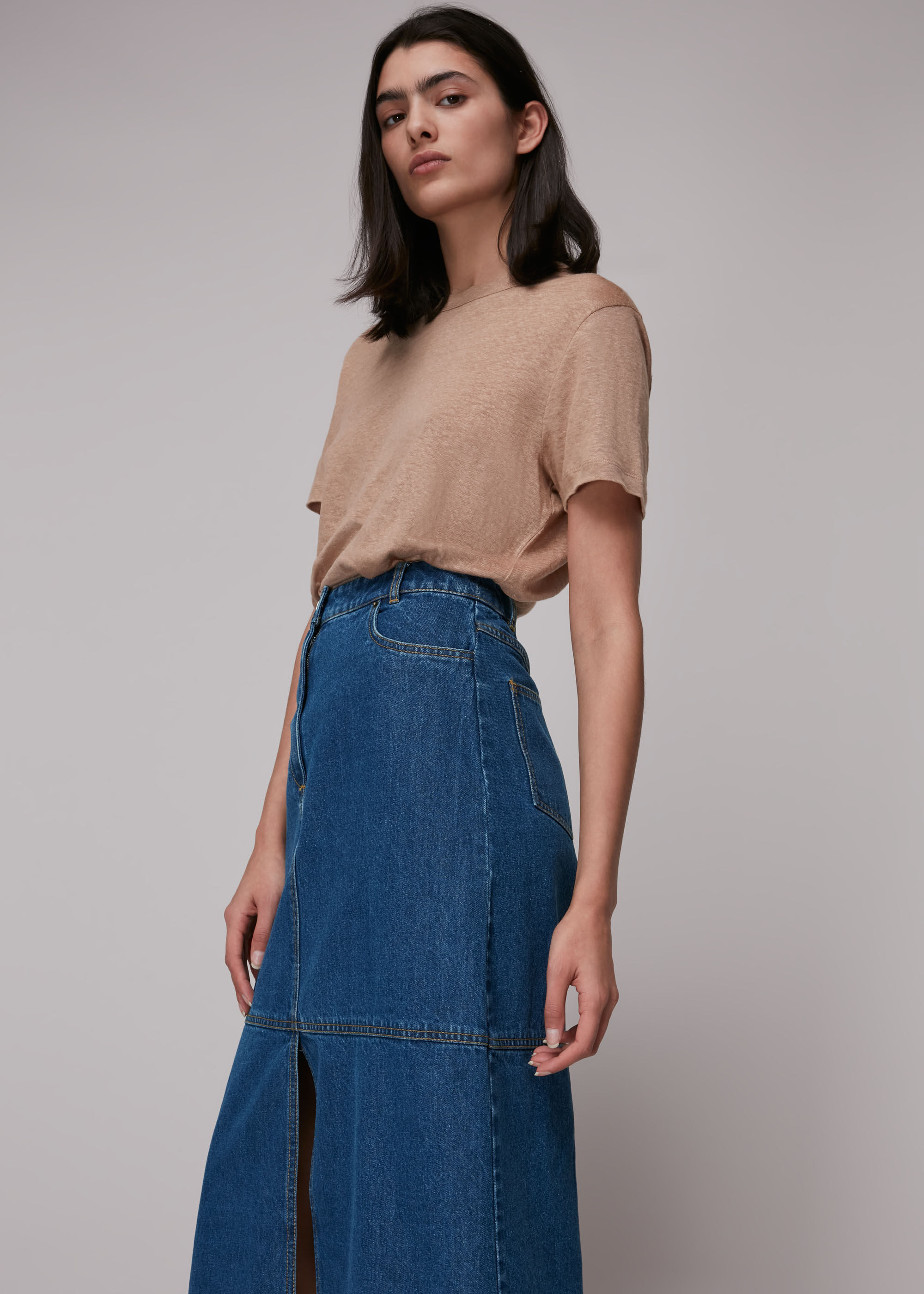 denim midi skirt