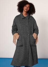 Herringbone Funnel Neck Coat