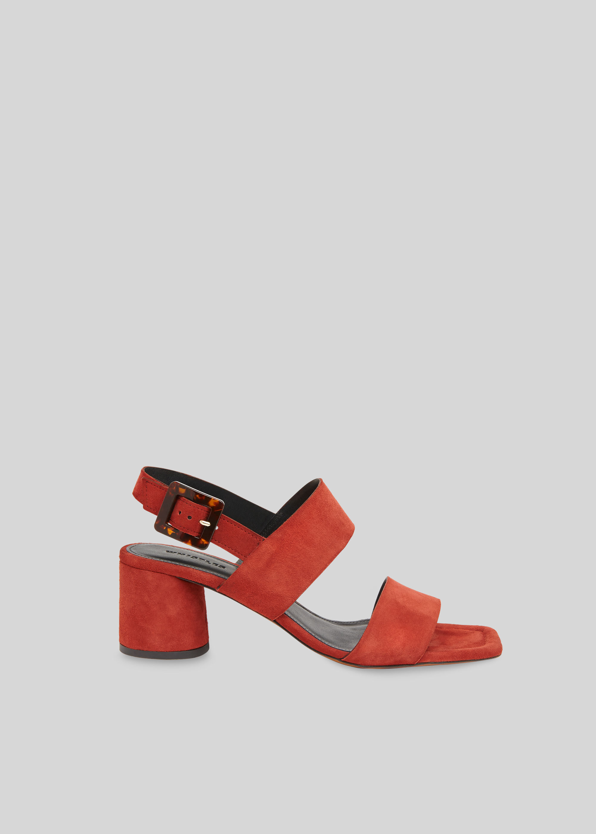 red buckle sandals