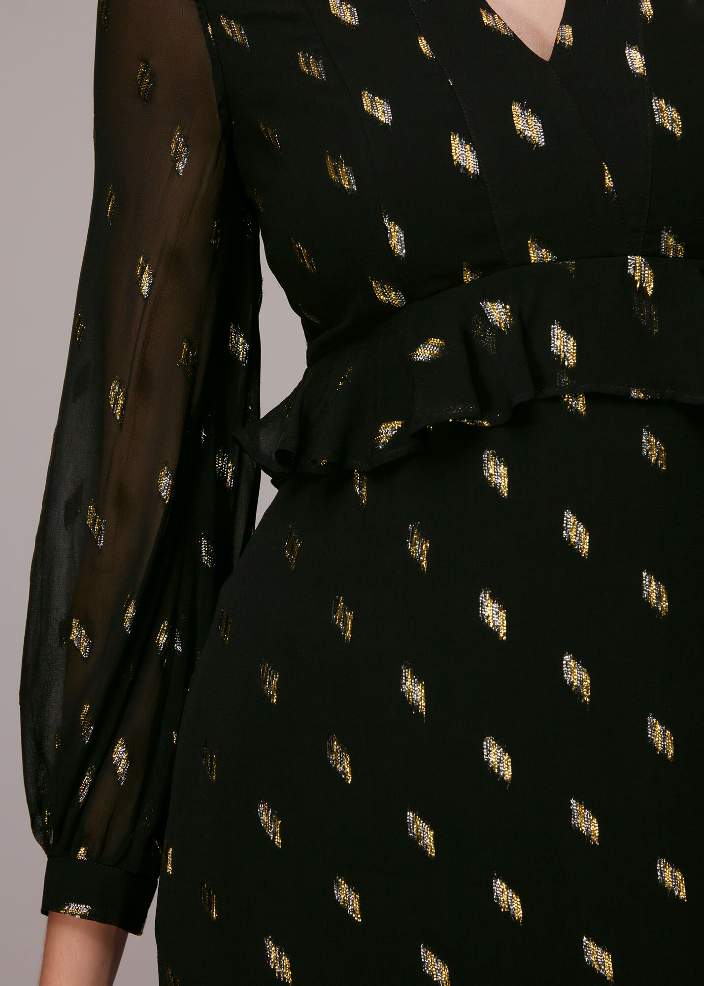 Black/Multi Dobby Metallic Midi Dress WHISTLES