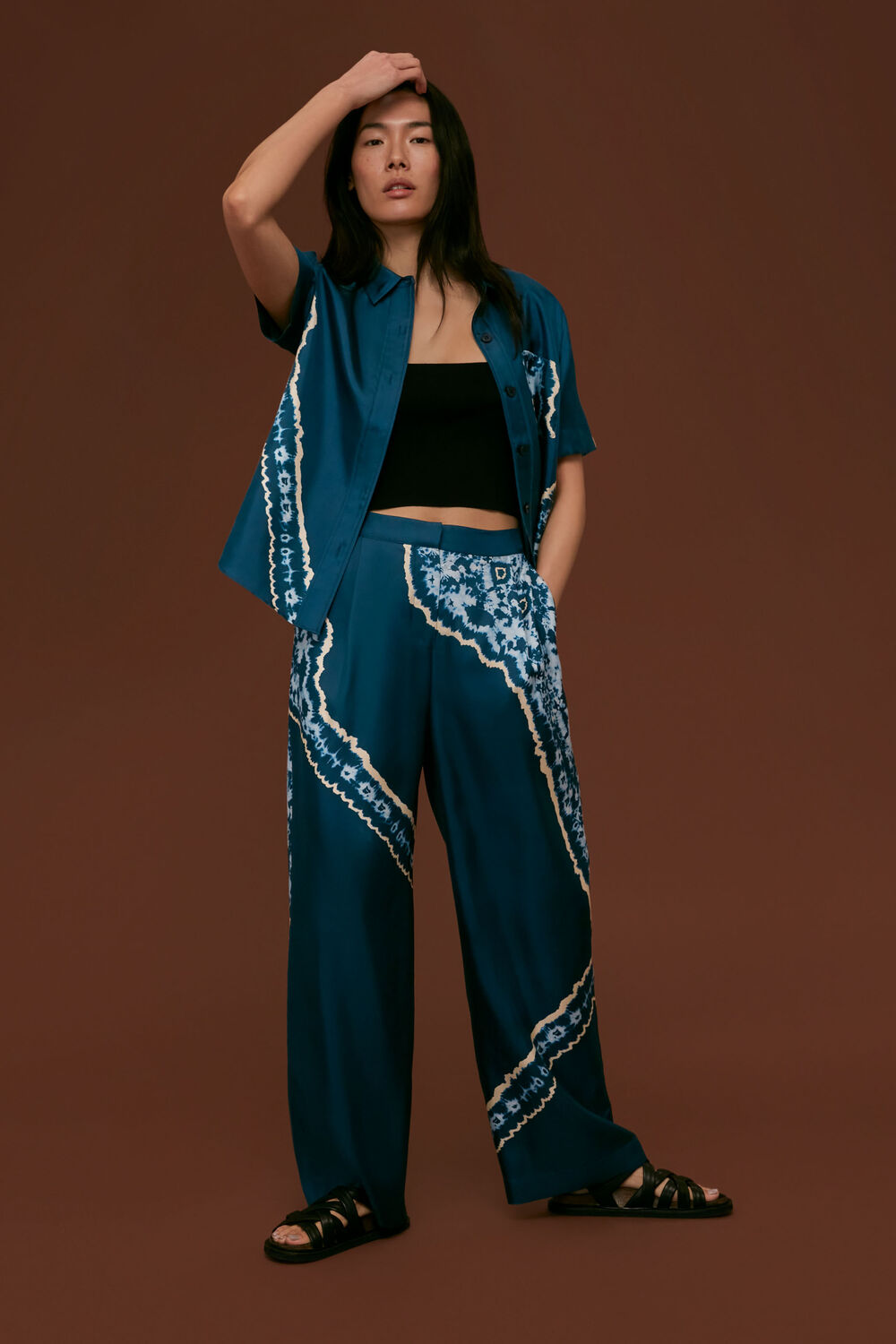 Blue Silk Tie Dye Trouser