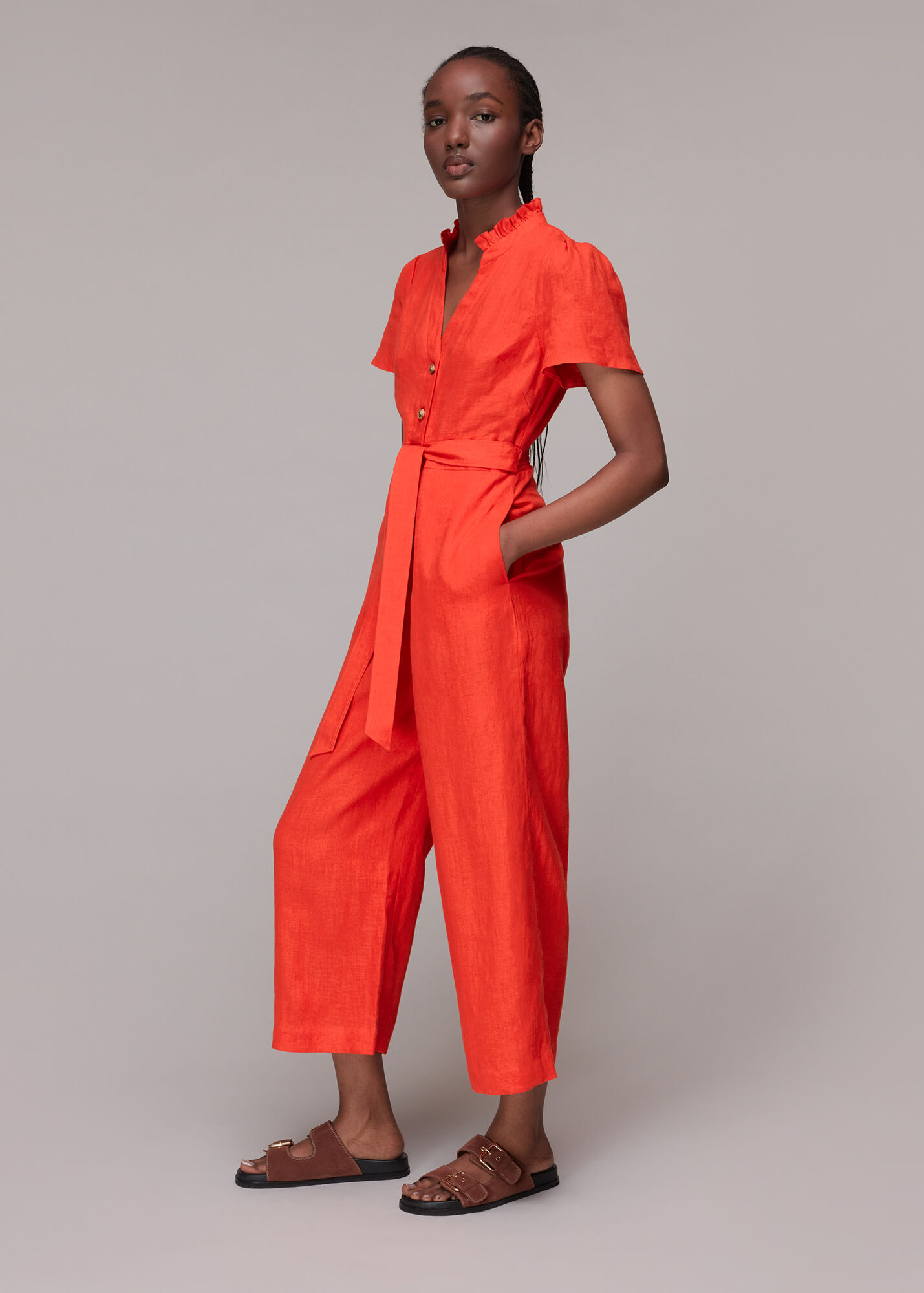 Red Emmie Linen Jumpsuit WHISTLES