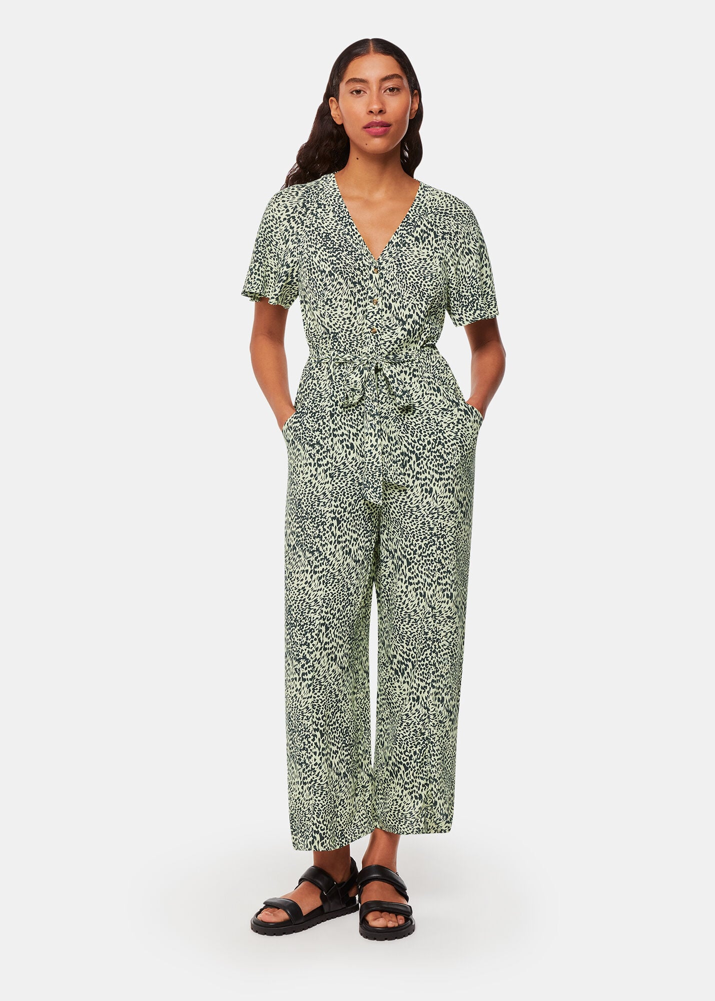 Yellow/Multi Diagonal Leopard Jumpsuit | WHISTLES | Whistles UK |