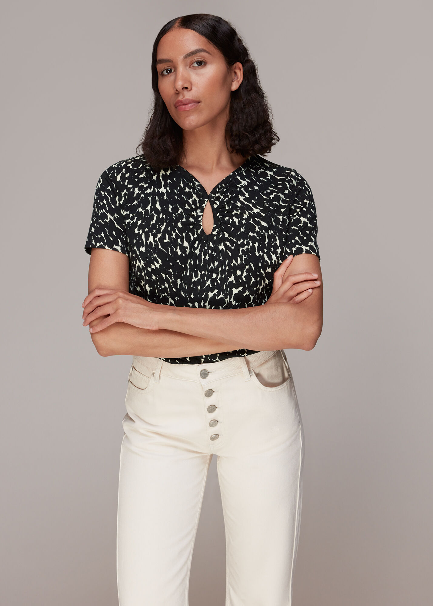 Black Multi Sahara Cat Keyhole Tee WHISTLES Whistles US