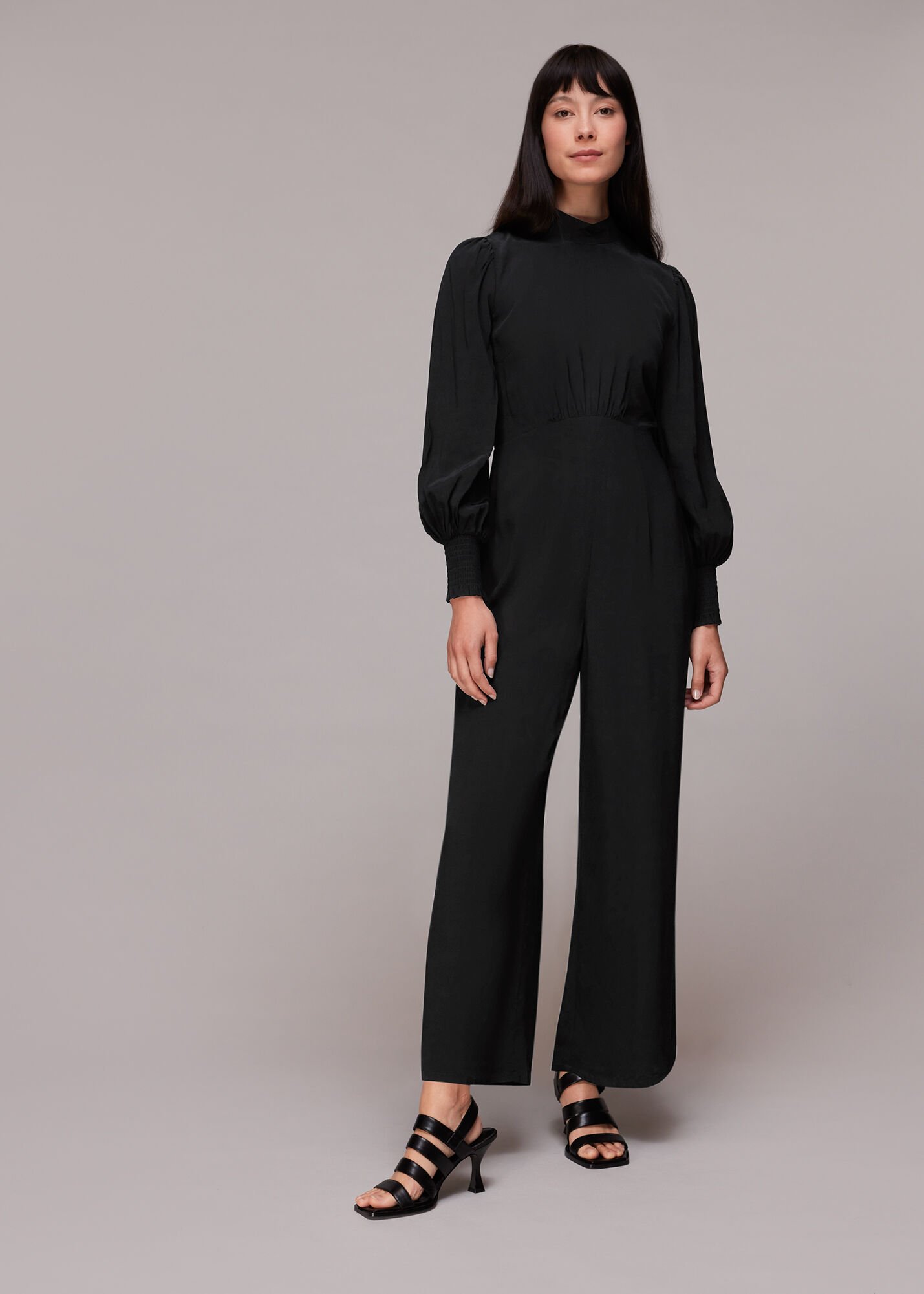 Black Shirred Bodice Jumpsuit