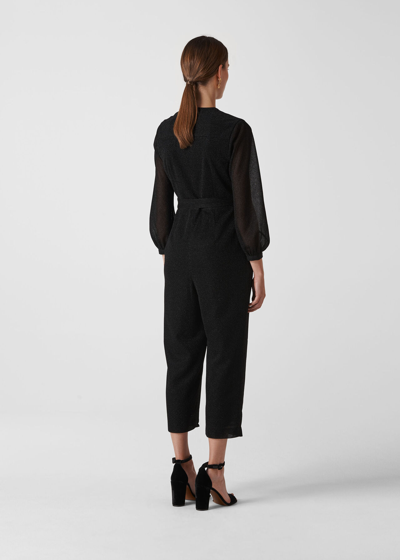 Metallic Wrap Tie Jumpsuit Black