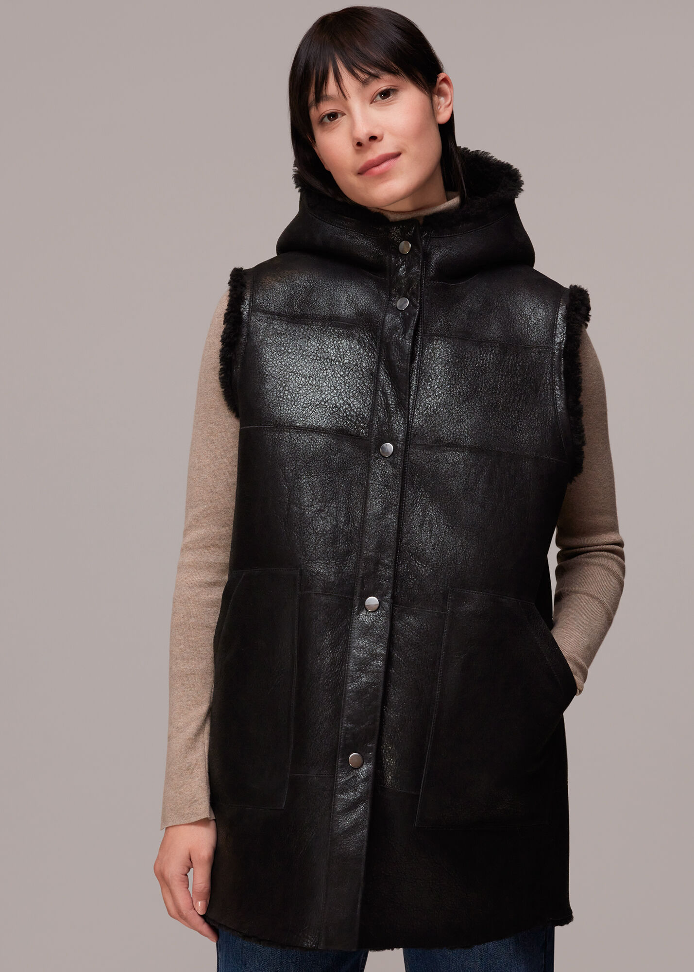 Black Yuki Reversible Gilet WHISTLES Whistles UK