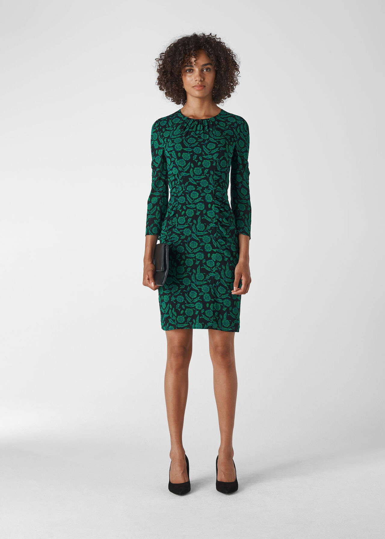 Green/Multi Block Floral Silk Bodycon WHISTLES Whistles UK